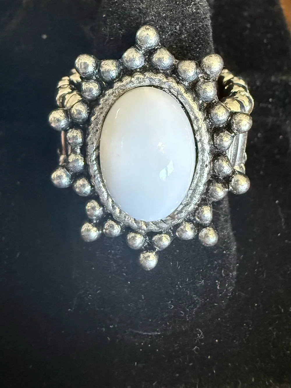 paparazzi White Oval Cabochon Silver Beaded Ring